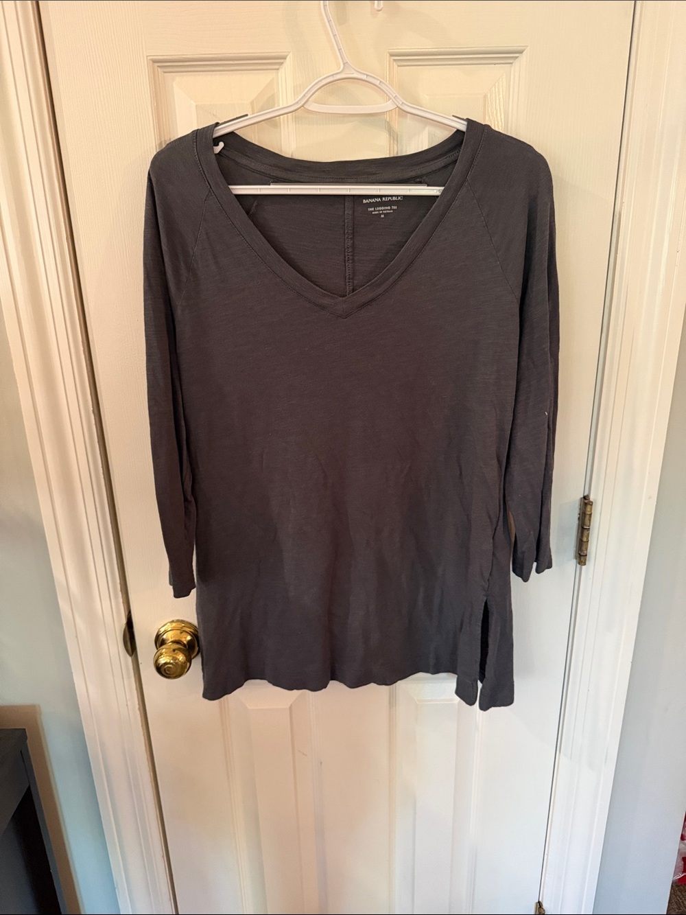 Banana Republic Women's V-Neck Long Sleeve Top - Dark Gray